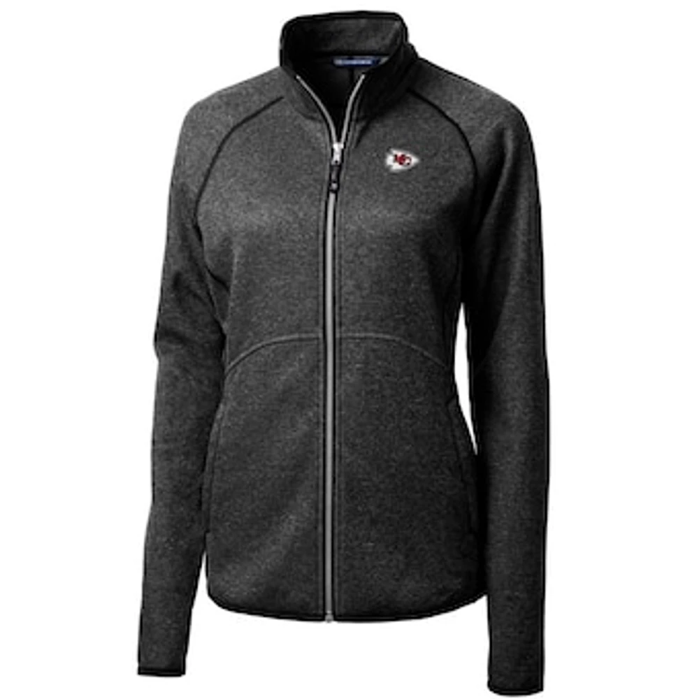 Women's Cutter & Buck Heathered Charcoal Kansas City Chiefs Mainsail Sweater-Knit Full-Zip Jacket