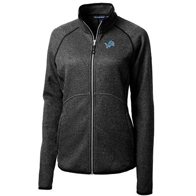 Women's Cutter & Buck Heathered Charcoal Detroit Lions Mainsail Sweater-Knit Full-Zip Jacket