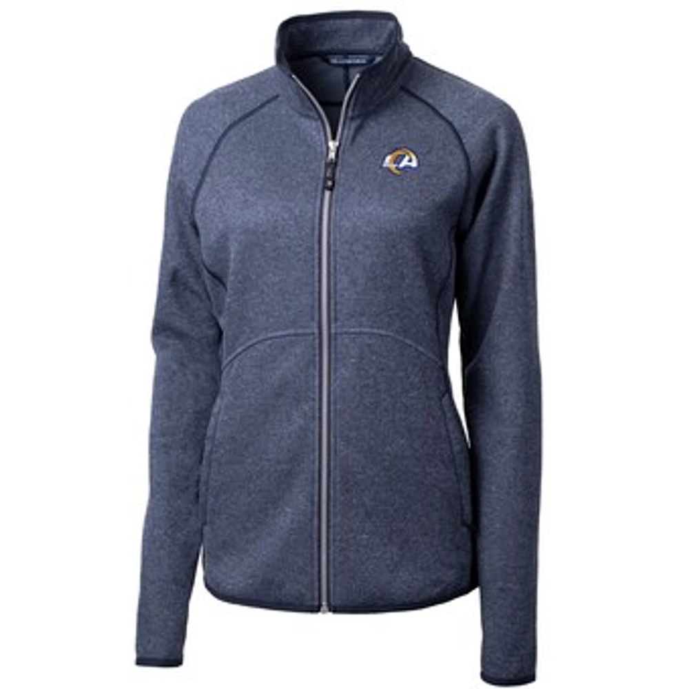 Women's Cutter & Buck Heathered Navy Los Angeles Rams Mainsail Sweater-Knit Full-Zip Jacket
