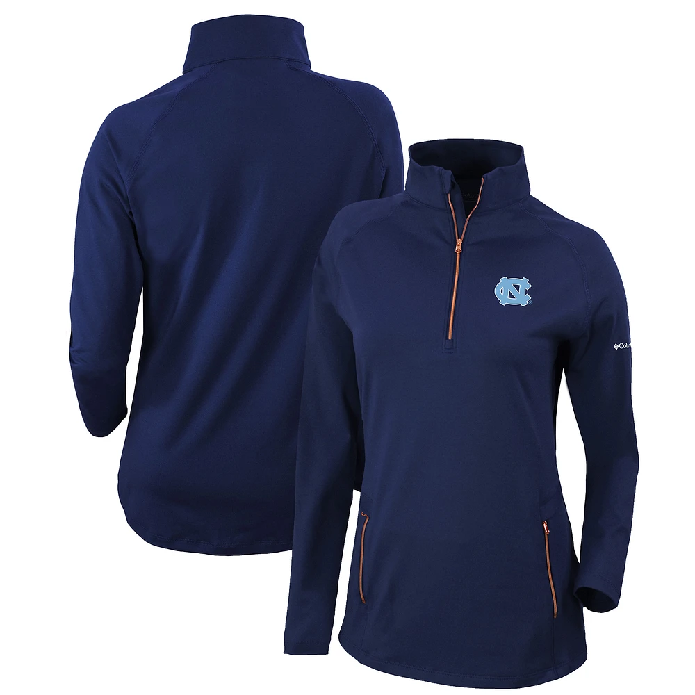 Women's Columbia Navy North Carolina Tar Heels Outward Nine Quarter-Zip Pullover Top