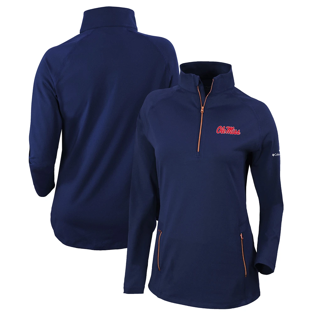 Women's Columbia Navy Ole Miss Rebels Outward Nine Quarter-Zip Pullover Top