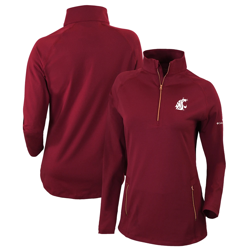 Women's Columbia Crimson Washington State Cougars Outward Nine Quarter-Zip Pullover Top