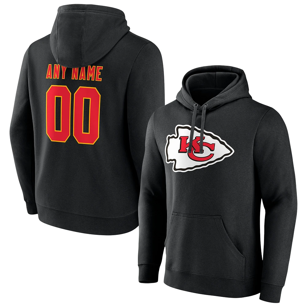 Men's Black Kansas City Chiefs Team Authentic Logo Personalized Name & Number Pullover Hoodie