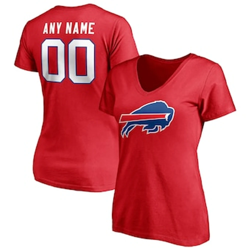 Women's Red Buffalo Bills Team Authentic Logo Personalized Name & Number V-Neck T-Shirt