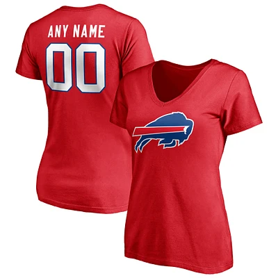 Women's Red Buffalo Bills Team Authentic Logo Personalized Name & Number V-Neck T-Shirt