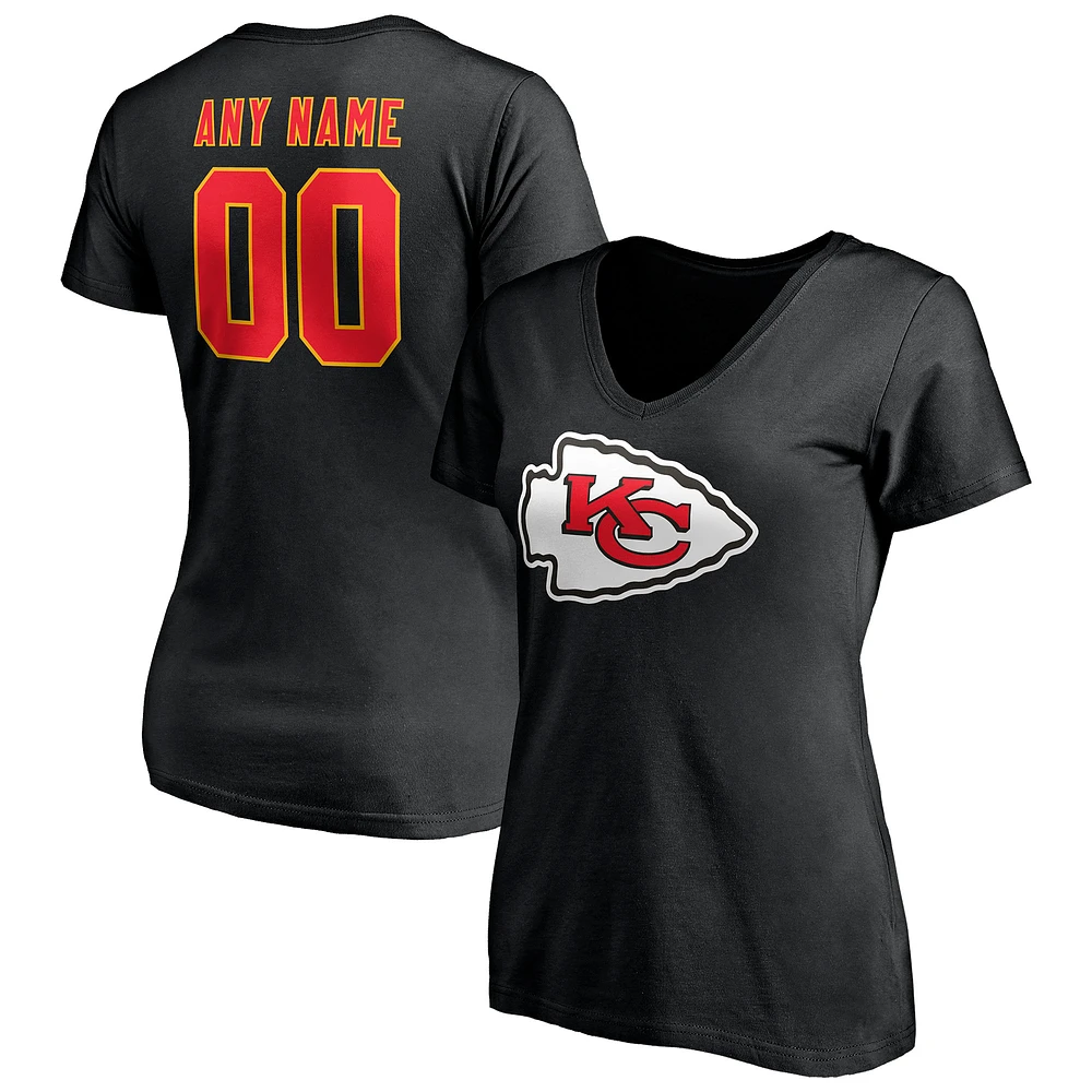 Women's Black Kansas City Chiefs Team Authentic Logo Personalized Name & Number V-Neck T-Shirt