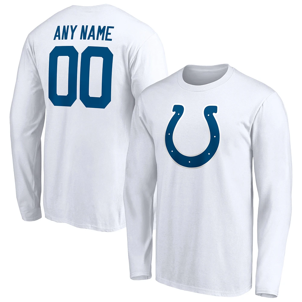 Men's White Indianapolis Colts Team Authentic Logo Personalized Name & Number Long Sleeve T-Shirt