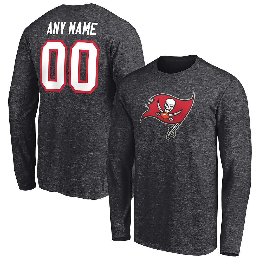 Men's Charcoal Tampa Bay Buccaneers Team Authentic Logo Personalized Name & Number Long Sleeve T-Shirt