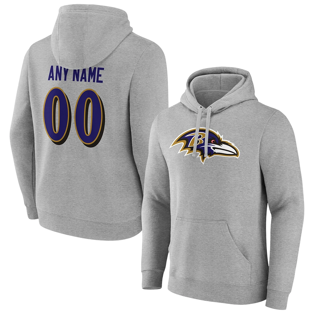 Men's Heathered Gray Baltimore Ravens Team Authentic Custom Pullover Hoodie