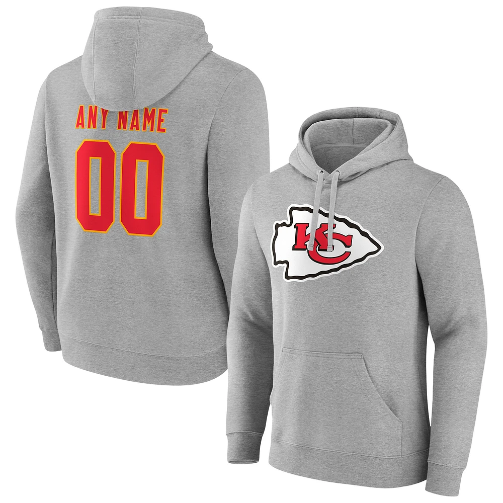 Men's Heathered Gray Kansas City Chiefs Team Authentic Custom Pullover Hoodie