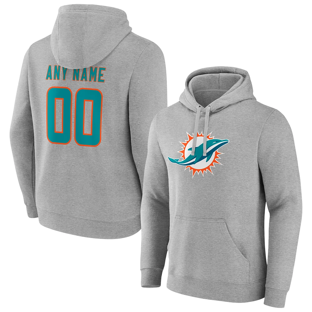 Men's Heathered Gray Miami Dolphins Team Authentic Custom Pullover Hoodie