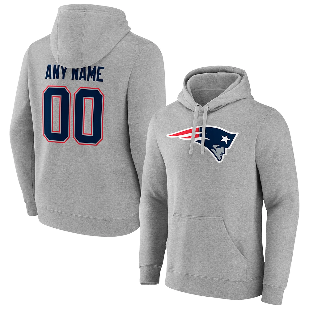 Men's Heathered Gray New England Patriots Team Authentic Custom Pullover Hoodie