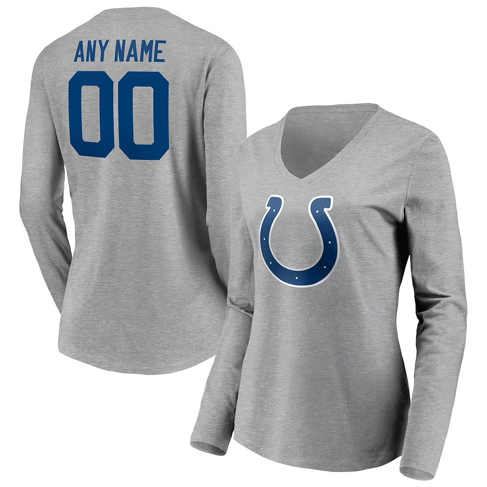 Women's Gray Indianapolis Colts Team Authentic Custom Long Sleeve V-Neck T-Shirt