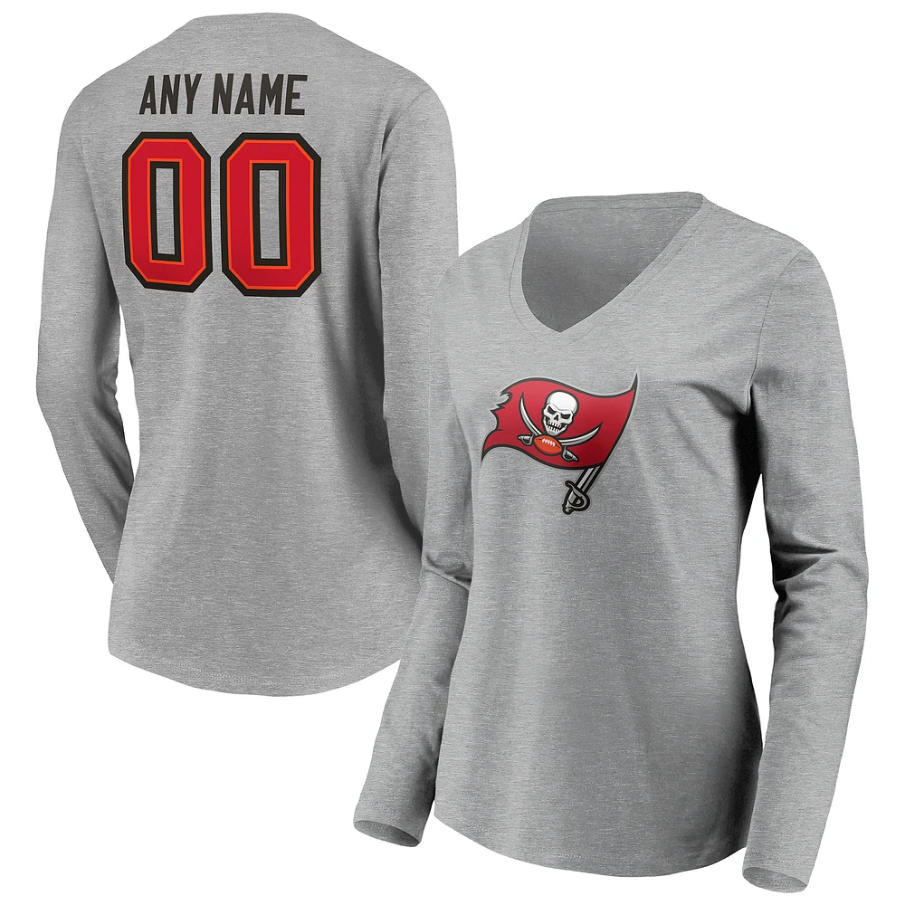 Women's Gray Tampa Bay Buccaneers Team Authentic Custom Long Sleeve V-Neck T-Shirt