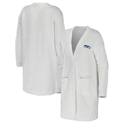 Women's WEAR by Erin Andrews Cream Seattle Seahawks Cozy Lounge Cardigan Sweater