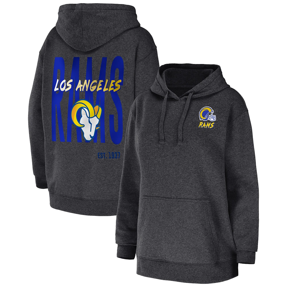 Women's WEAR by Erin Andrews Heather Charcoal Los Angeles Rams Fleece Pullover Hoodie