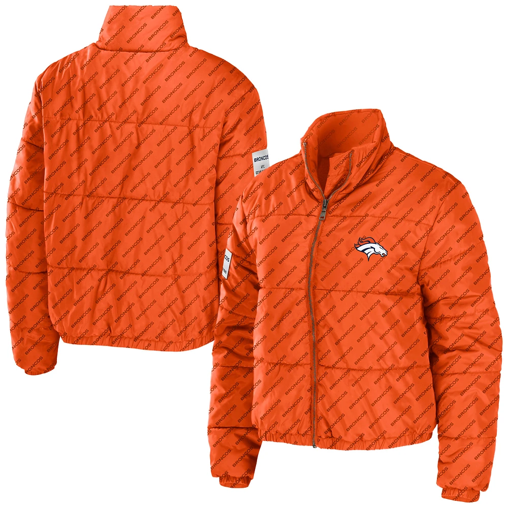 Women's WEAR by Erin Andrews Orange Denver Broncos Puffer Full-Zip Cropped Jacket