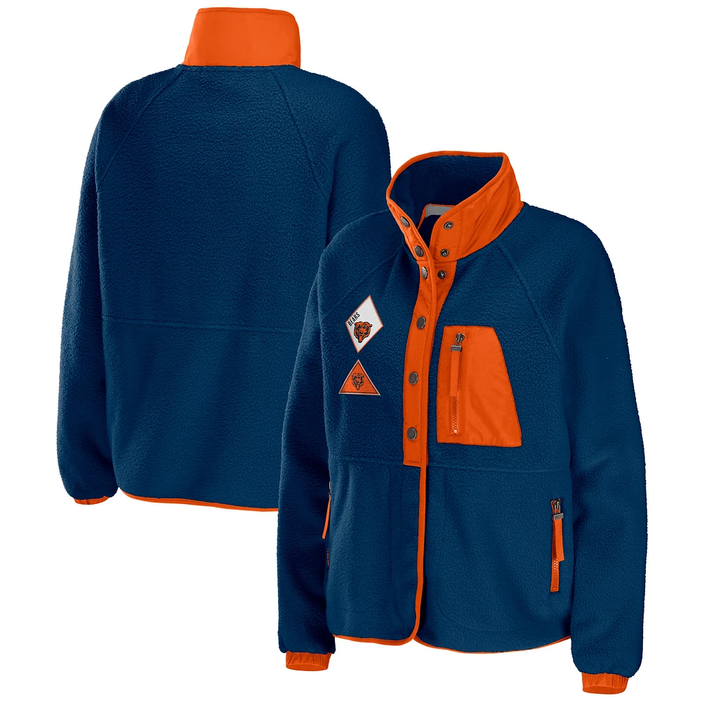 Women's WEAR by Erin Andrews Navy Chicago Bears Polar Fleece Raglan Full-Snap Jacket