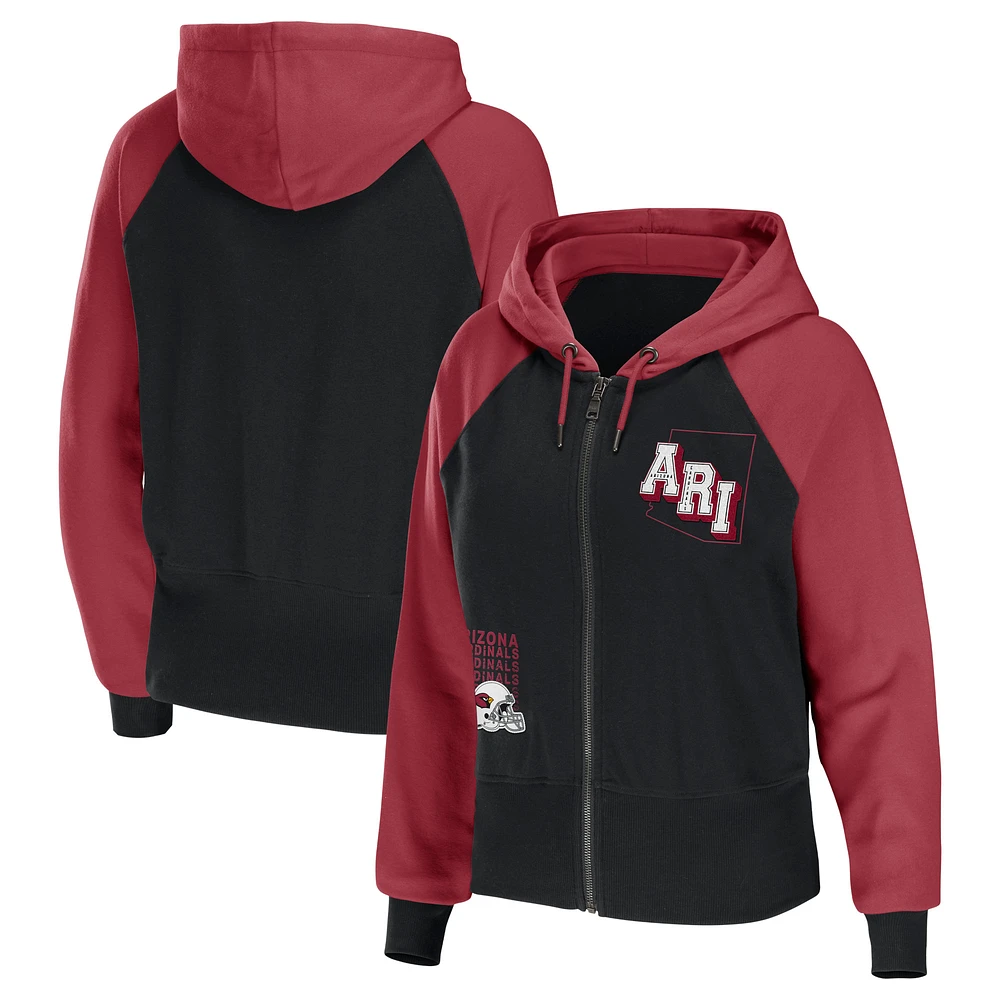 Women's WEAR by Erin Andrews Black Arizona Cardinals Colorblock Lightweight Full-Zip Hoodie