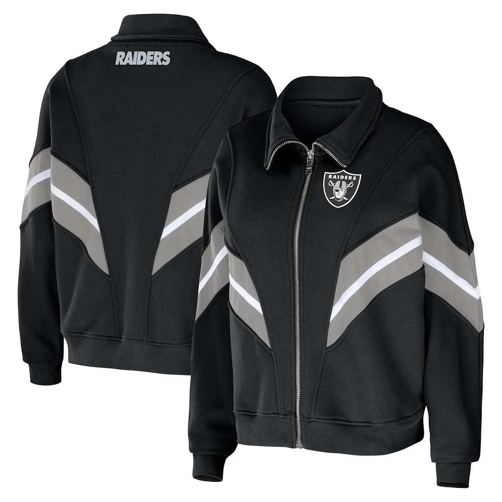 Women's WEAR by Erin Andrews Black Las Vegas Raiders Plus Size Yarn Dye Stripe Full-Zip Jacket