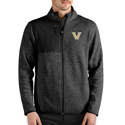 Men's Antigua Heathered Black Vanderbilt Commodores Fortune Full-Zip Jacket