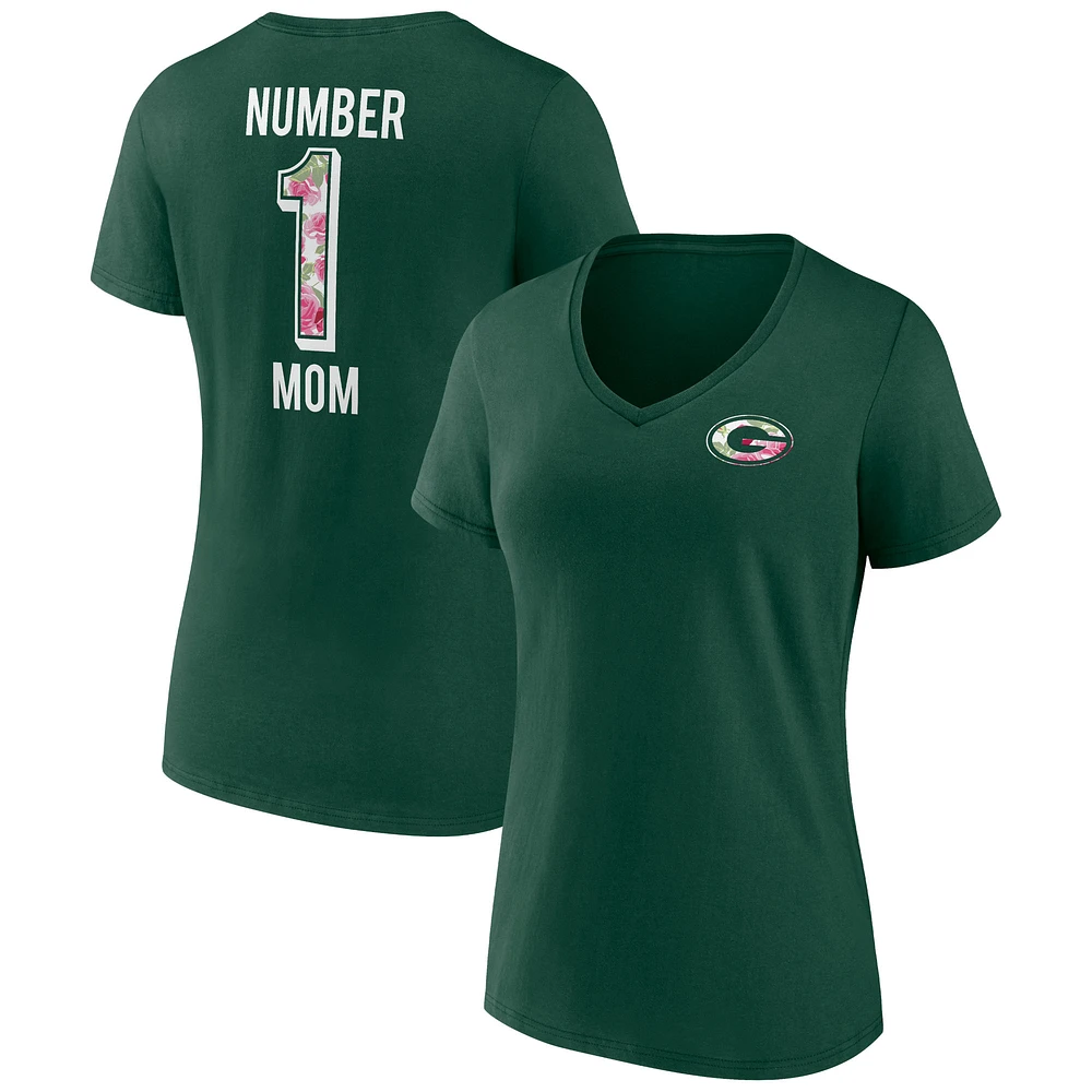 Women's Fanatics Green Green Bay Packers Plus Size Mother's Day #1 Mom V-Neck T-Shirt