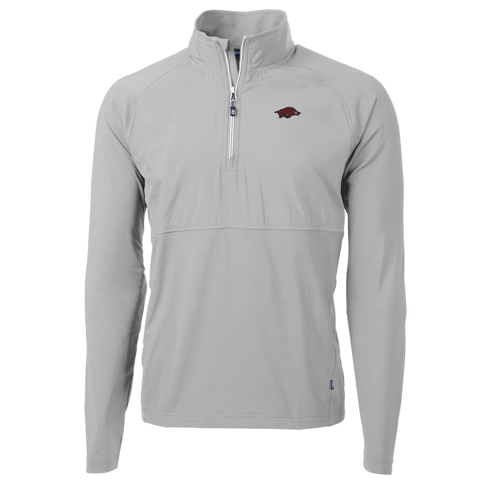 Men's Cutter & Buck Silver Arkansas Razorbacks Adapt Eco Knit Hybrid Recycled Quarter-Zip Pullover Top