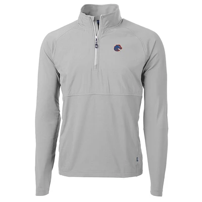Men's Cutter & Buck Silver Boise State Broncos Adapt Eco Knit Hybrid Recycled Quarter-Zip Pullover Top