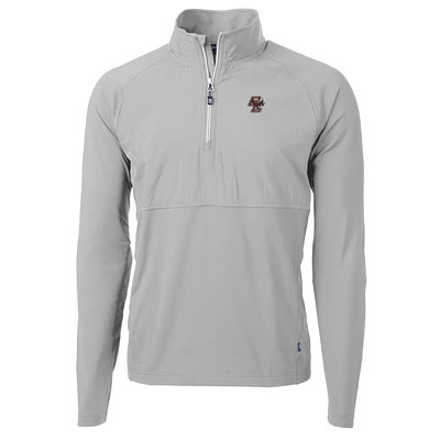 Men's Cutter & Buck Silver Boston College Eagles Adapt Eco Knit Hybrid Recycled Quarter-Zip Pullover Top