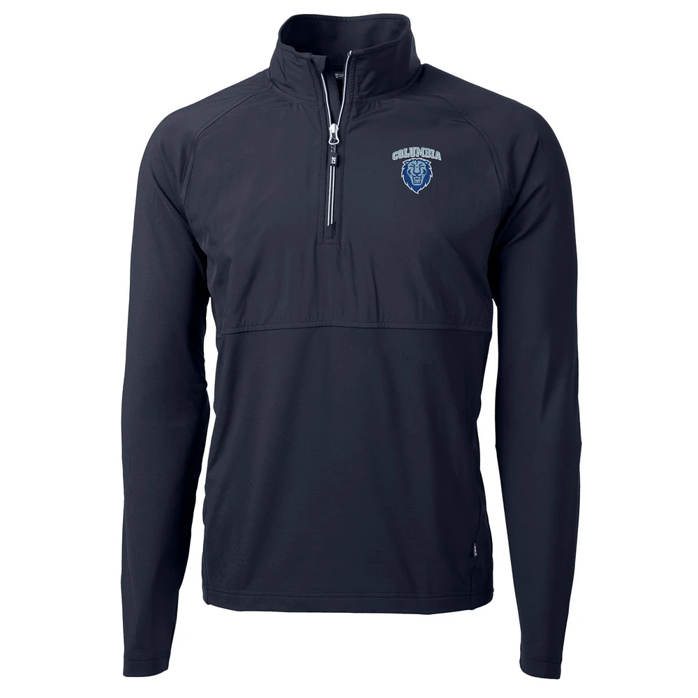 Men's Cutter & Buck Navy Columbia University Adapt Eco Knit Hybrid Recycled Quarter-Zip Pullover Top