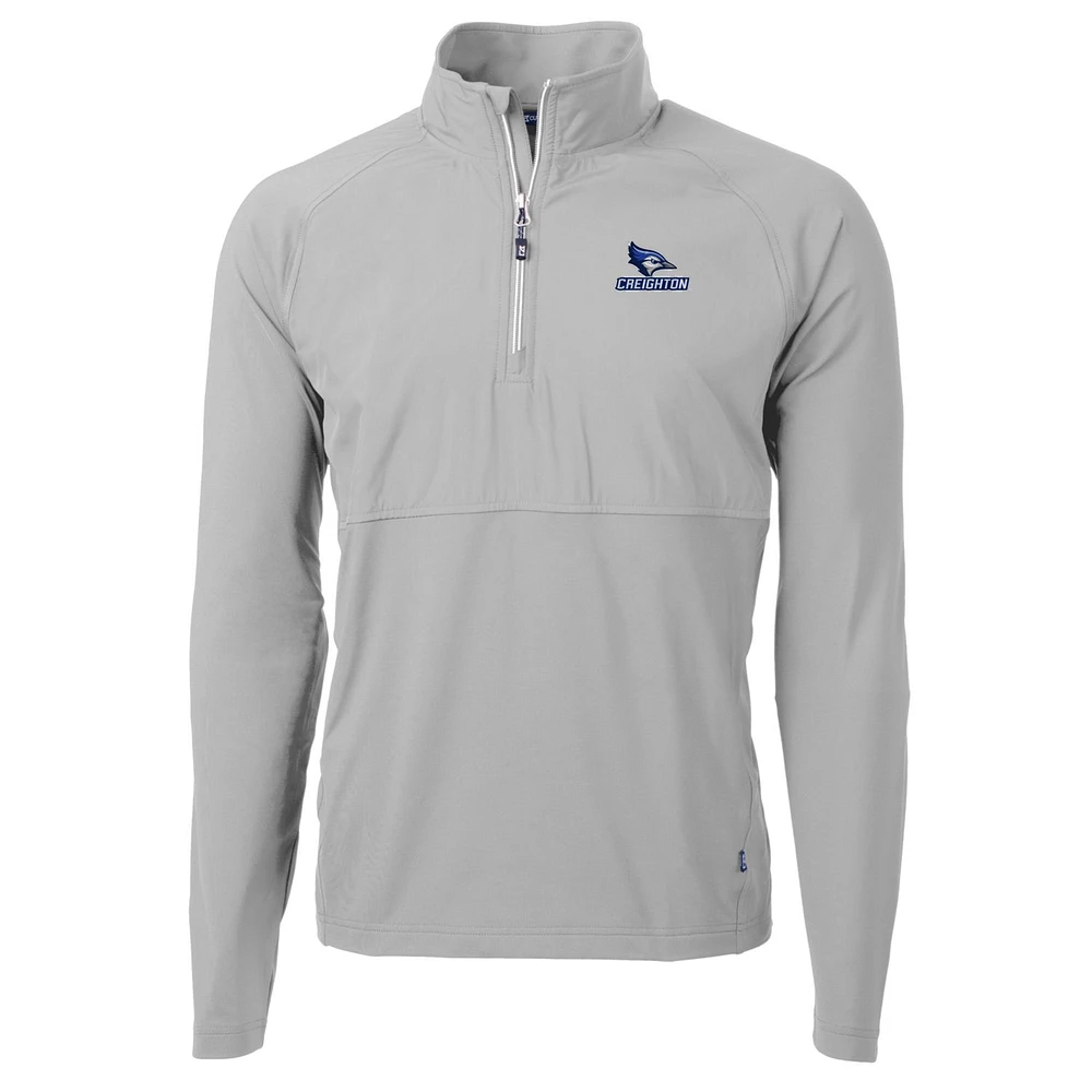 Men's Cutter & Buck Silver Creighton Bluejays Adapt Eco Knit Hybrid Recycled Quarter-Zip Pullover Top
