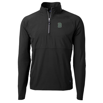 Men's Cutter & Buck Black Dartmouth Big Green Adapt Eco Knit Hybrid Recycled Quarter-Zip Pullover Top