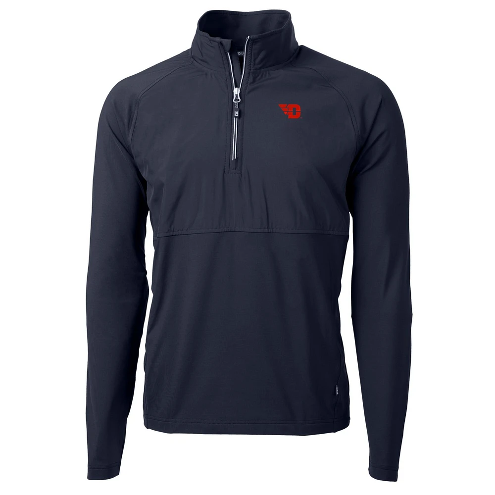 Men's Cutter & Buck Navy Dayton Flyers Adapt Eco Knit Hybrid Recycled Quarter-Zip Pullover Top