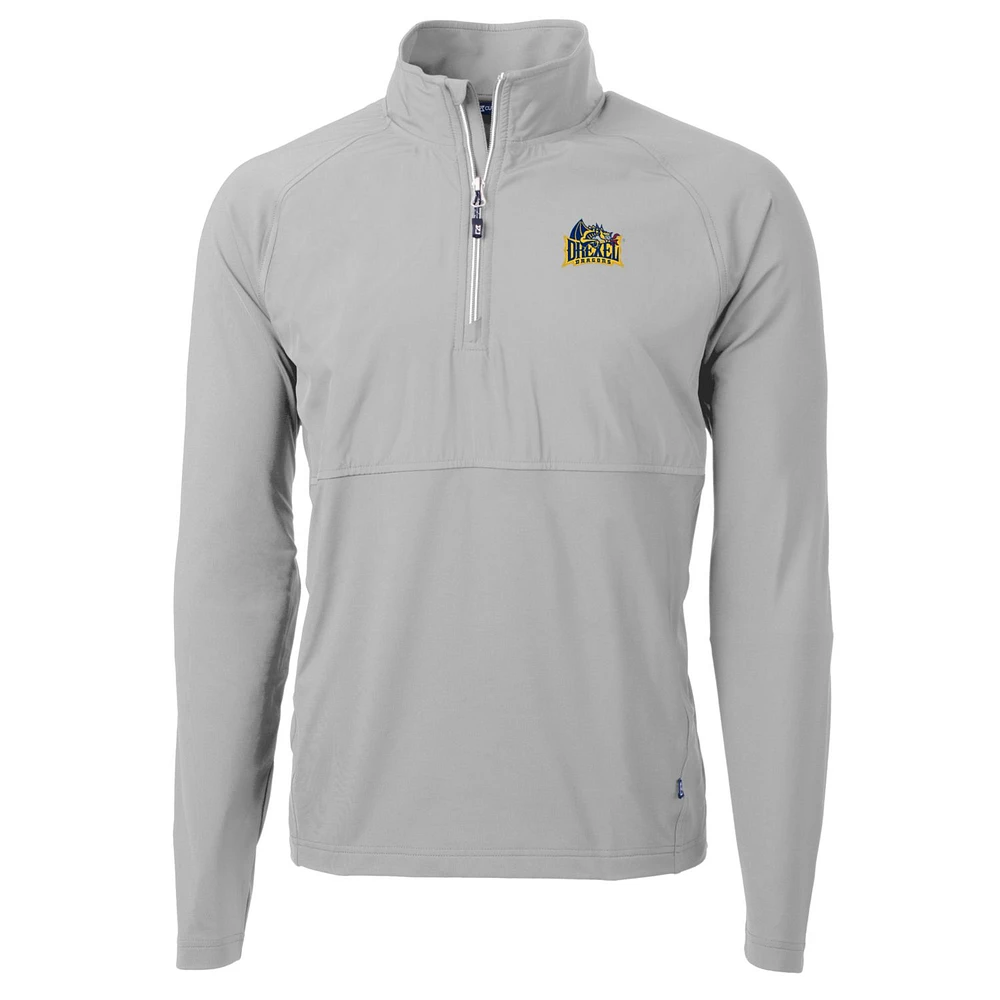 Men's Cutter & Buck Silver Drexel Dragons Adapt Eco Knit Hybrid Recycled Quarter-Zip Pullover Top
