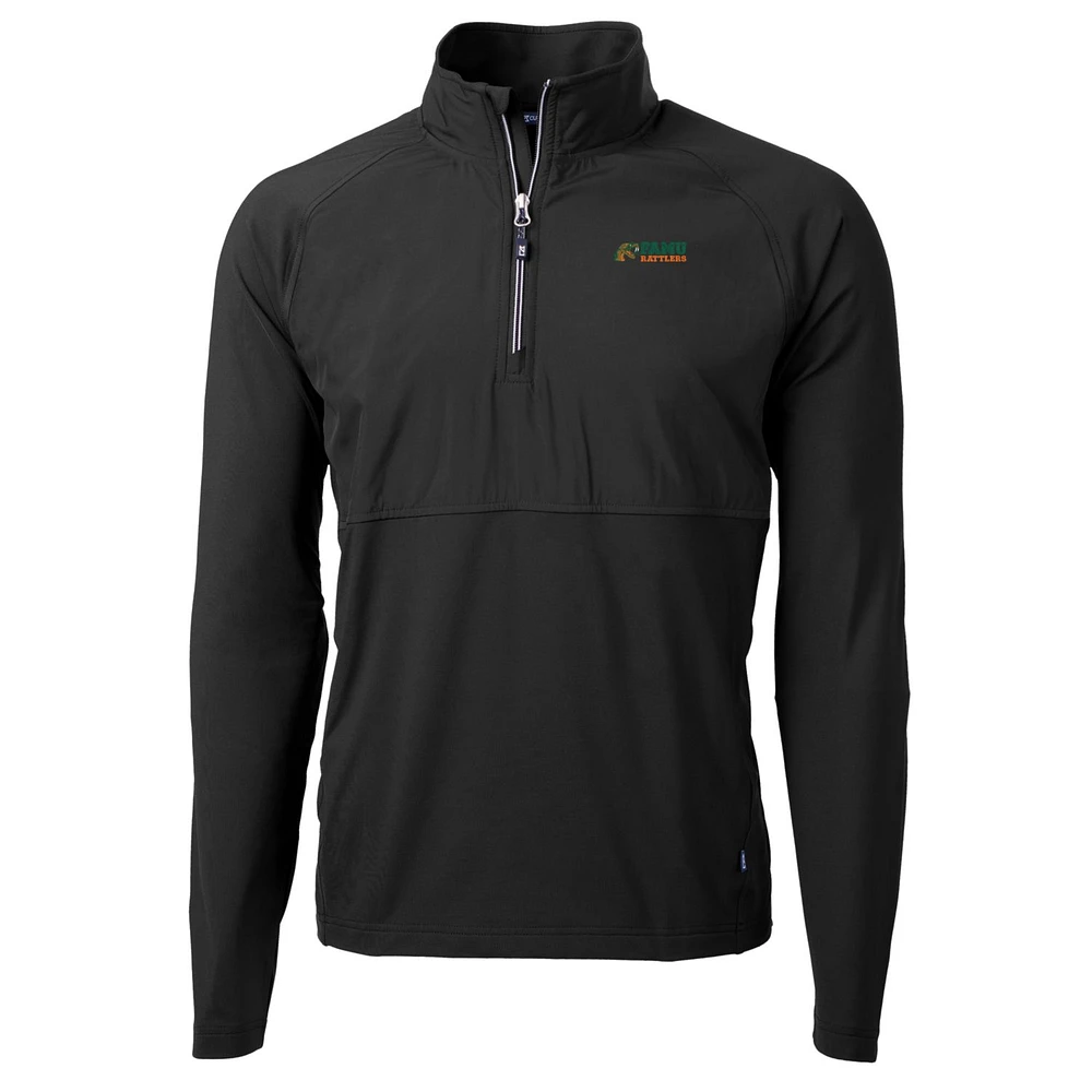 Men's Cutter & Buck Black Florida A&M Rattlers Adapt Eco Knit Hybrid Recycled Quarter-Zip Pullover Top