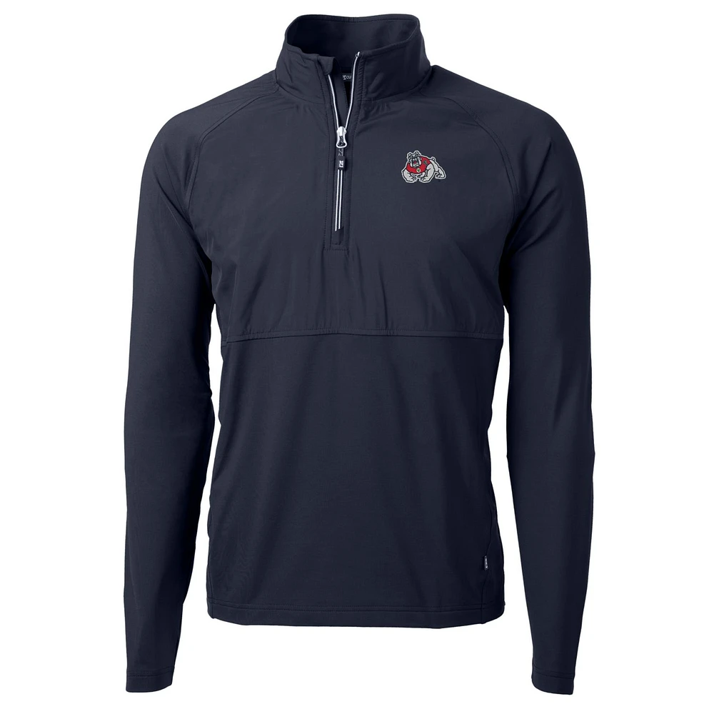 Men's Cutter & Buck Navy Fresno State Bulldogs Adapt Eco Knit Hybrid Recycled Quarter-Zip Pullover Top