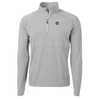 Men's Cutter & Buck Silver Georgetown Hoyas Adapt Eco Knit Hybrid Recycled Quarter-Zip Pullover Top