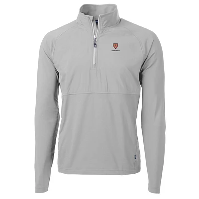 Men's Cutter & Buck Silver Harvard Crimson Adapt Eco Knit Hybrid Recycled Quarter-Zip Pullover Top
