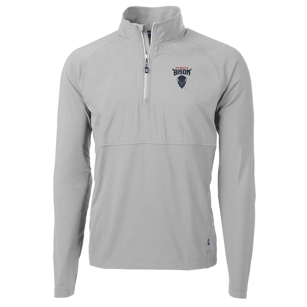 Men's Cutter & Buck Silver Howard Bison Adapt Eco Knit Hybrid Recycled Quarter-Zip Pullover Top