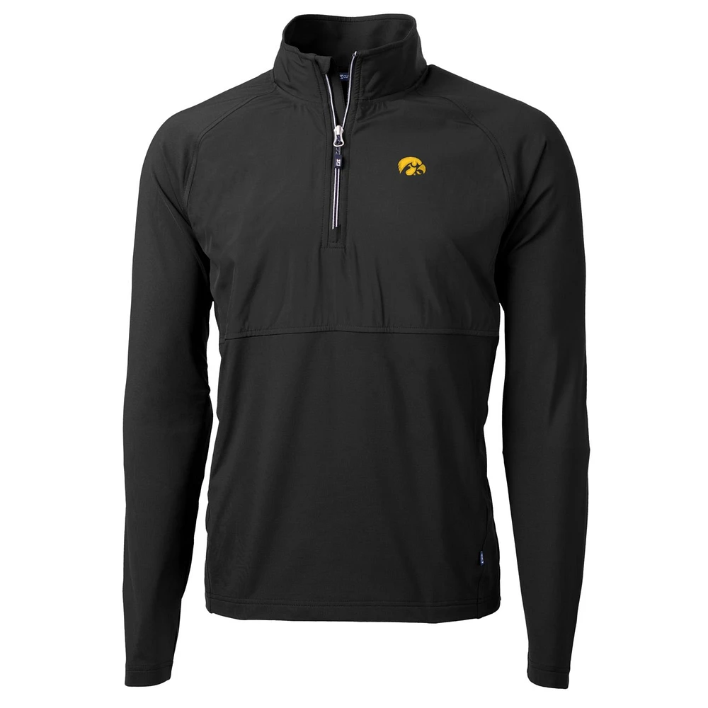 Men's Cutter & Buck Black Iowa Hawkeyes Adapt Eco Knit Hybrid Recycled Quarter-Zip Pullover Top