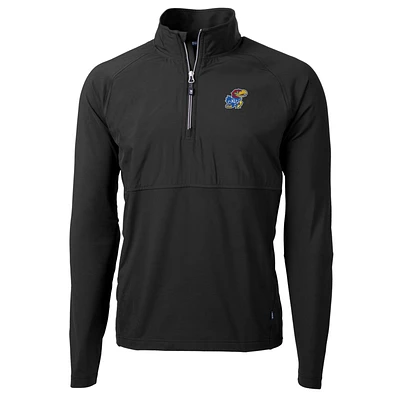 Men's Cutter & Buck Kansas Jayhawks Adapt Eco Knit Hybrid Recycled Quarter-Zip Pullover Top
