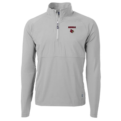 Men's Cutter & Buck Silver Louisville Cardinals Adapt Eco Knit Hybrid Recycled Quarter-Zip Pullover Top