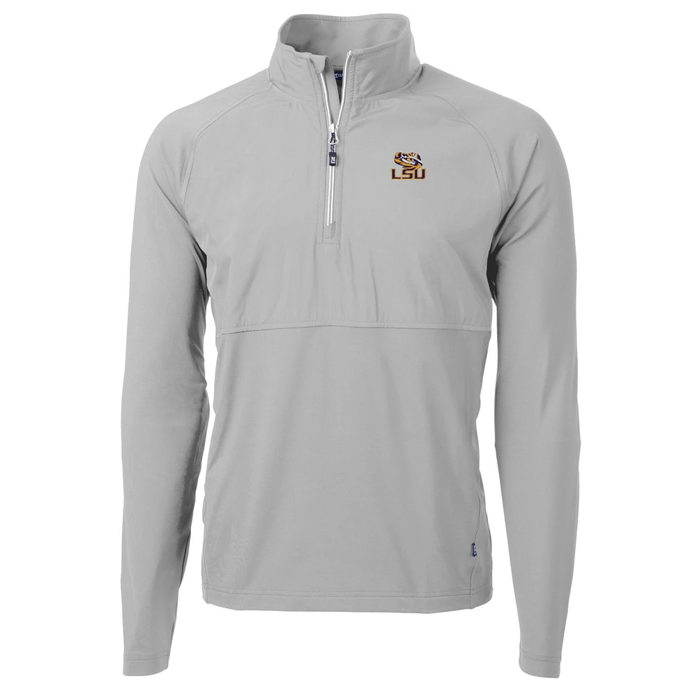 Men's Cutter & Buck Silver LSU Tigers Adapt Eco Knit Hybrid Recycled Quarter-Zip Pullover Top