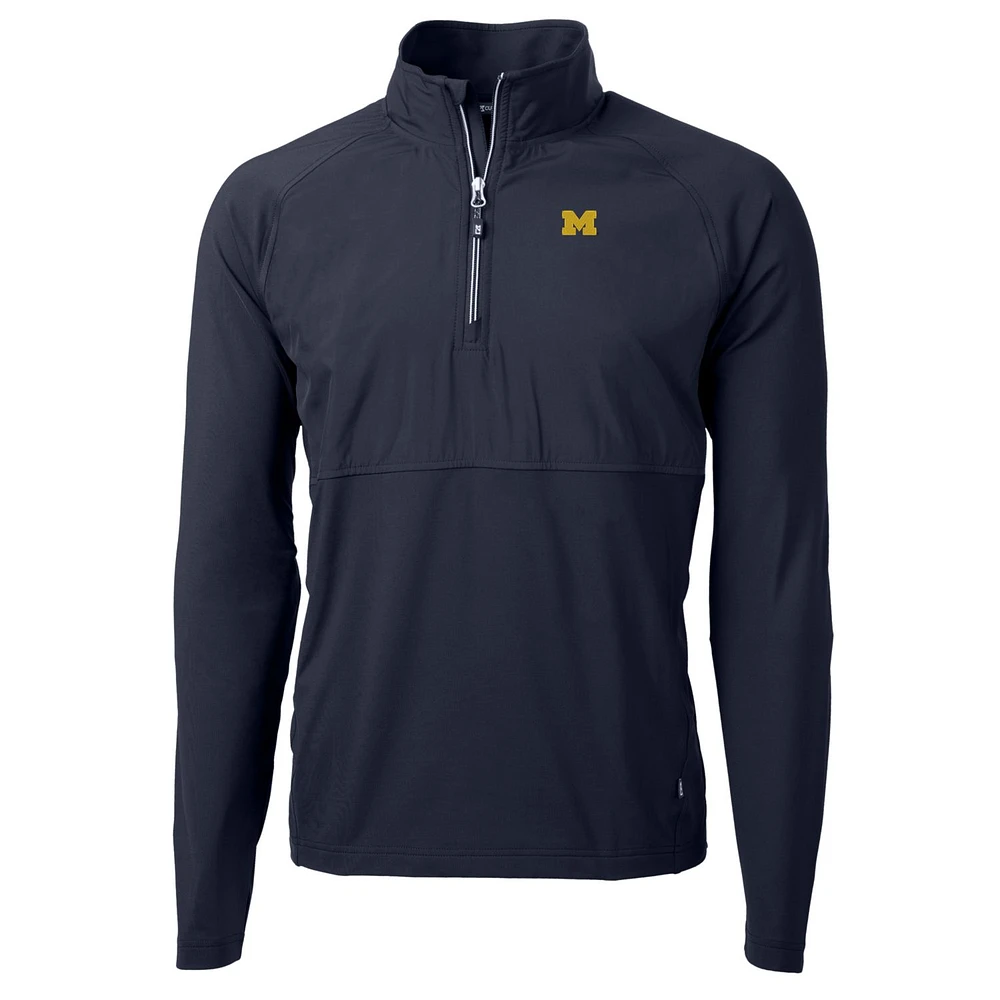 Men's Cutter & Buck Navy Michigan Wolverines Adapt Eco Knit Hybrid Recycled Quarter-Zip Pullover Top