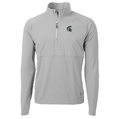 Men's Cutter & Buck Silver Michigan State Spartans Adapt Eco Knit Hybrid Recycled Quarter-Zip Pullover Top