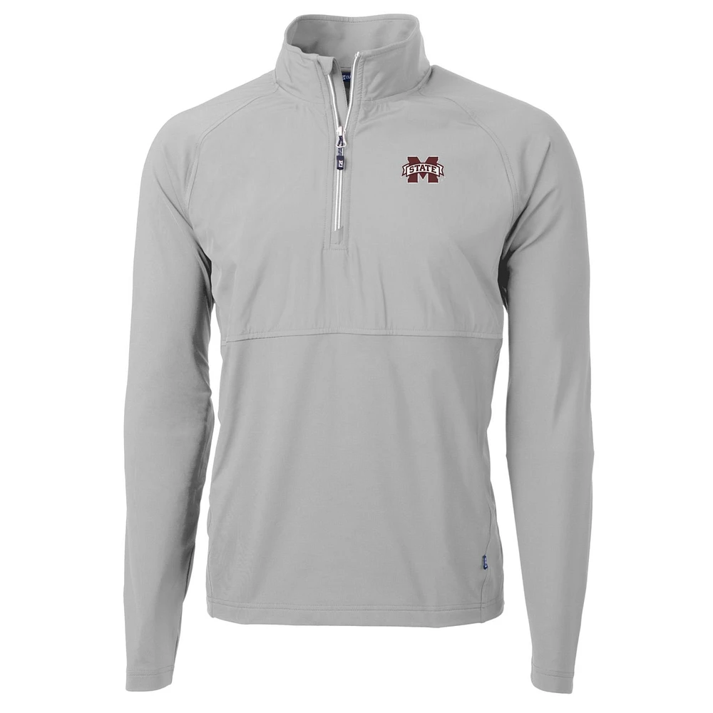 Men's Cutter & Buck Silver Mississippi State Bulldogs Adapt Eco Knit Hybrid Recycled Quarter-Zip Pullover Top