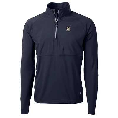 Men's Cutter & Buck Navy Midshipmen Adapt Eco Knit Hybrid Recycled Quarter-Zip Pullover Top