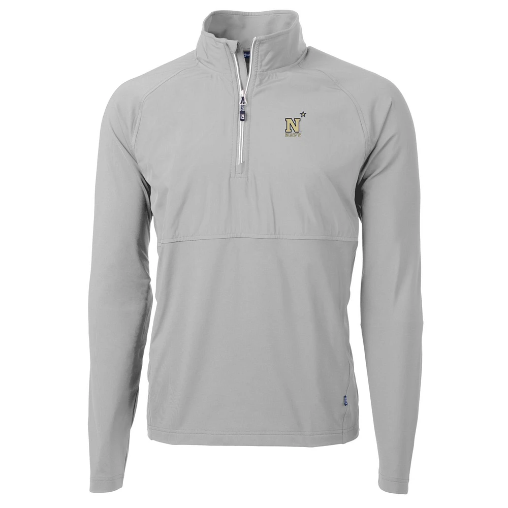 Men's Cutter & Buck Silver Navy Midshipmen Adapt Eco Knit Hybrid Recycled Quarter-Zip Pullover Top
