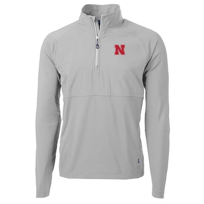 Men's Cutter & Buck Silver Nebraska Huskers Adapt Eco Knit Hybrid Recycled Quarter-Zip Pullover Top
