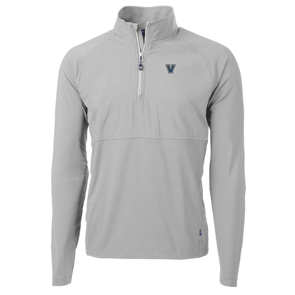 Men's Cutter & Buck Silver Villanova Wildcats Adapt Eco Knit Hybrid Recycled Quarter-Zip Pullover Top